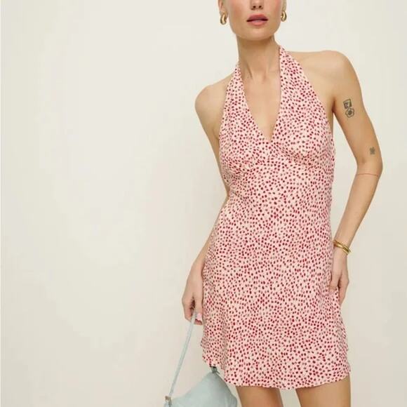 Reformation Dress Womens Medium Delanie Alma Cherry Halter V-Neck Backless Red - Picture 3 of 12